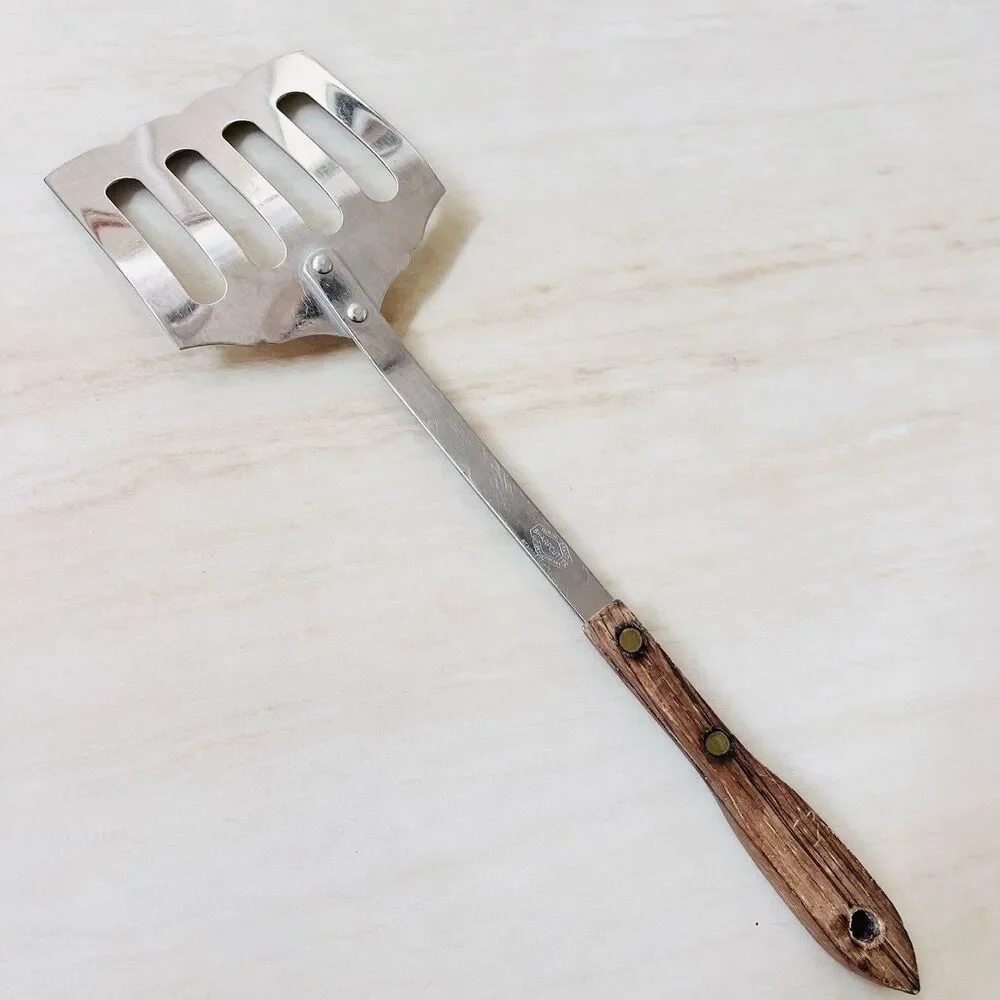 Royal Sharpcutter Stainless Slotted Spatula Turner Scalloped Curved Wood Handle